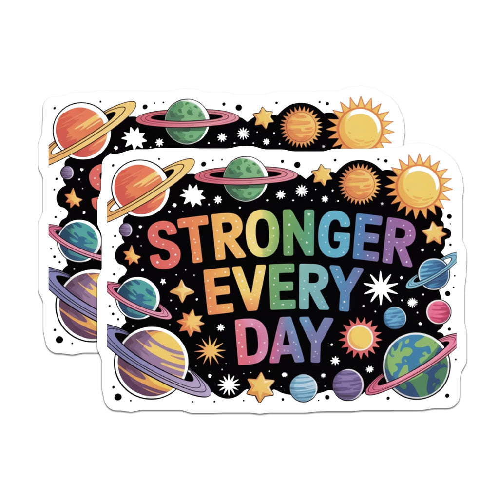 (2 Pack) Stronger Every Day Magnets - Inspirational Quote Decor - Space Theme Fridge Magnet - Positive Affirmation - 5 Inches On Longest Side - Thick Durable Magnet - Made in USA - MAG39586