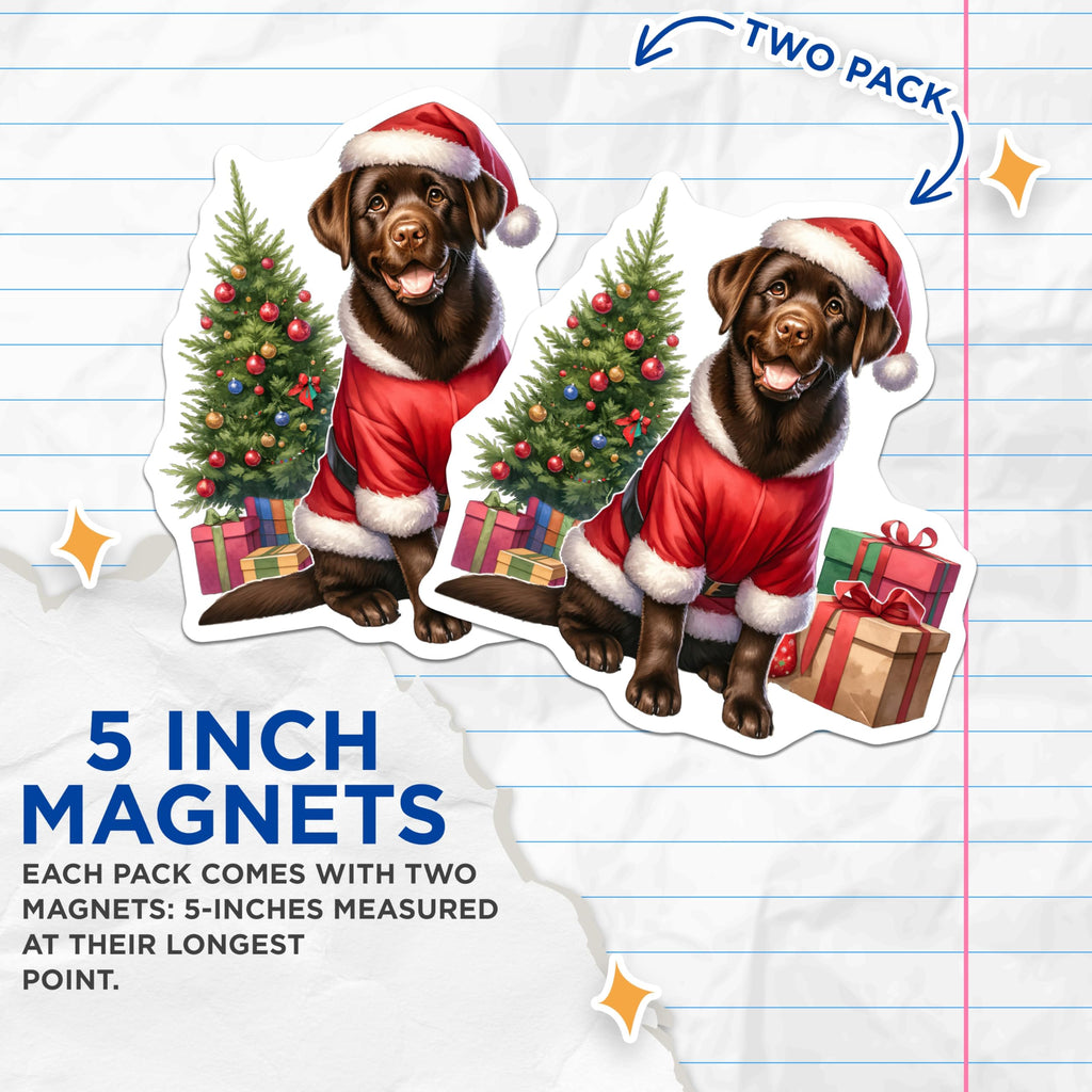 (2 Pack) Christmas Labrador Dog Magnets - Santa Lab Holiday Refrigerator Decor - Festive Xmas Tree Presents Canine Art - 5 Inches On Longest Side - Thick Durable Magnet - Made in USA - MAG24864