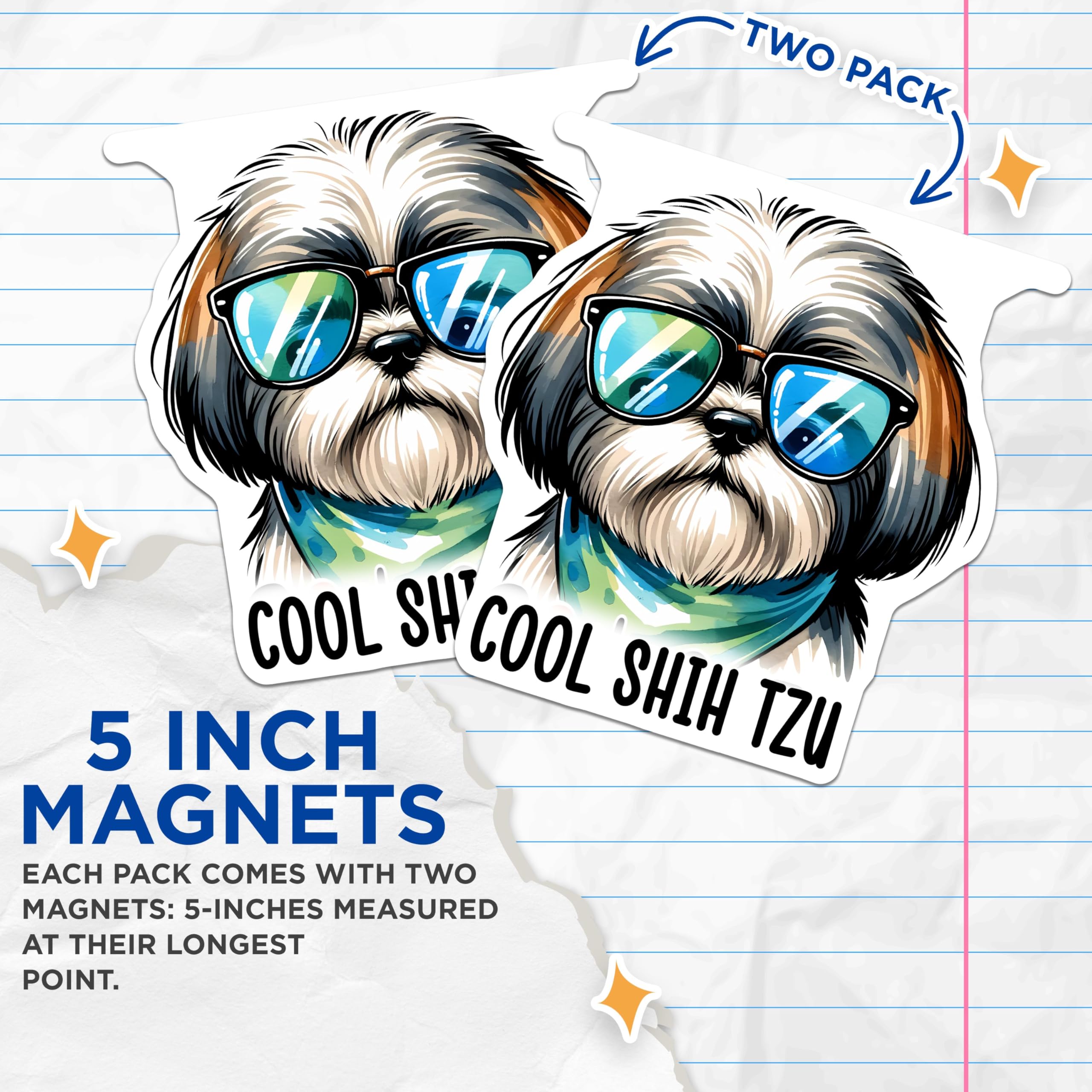 (2 Pack) Cool Shih Tzu Magnets - Dog Lover - Cute Pet Magnets - Fridge Magnet - Animal Lover Gift - 5" On Longest Side - for Cars, Fridges, Toolboxes - Made in USA - MAG3635