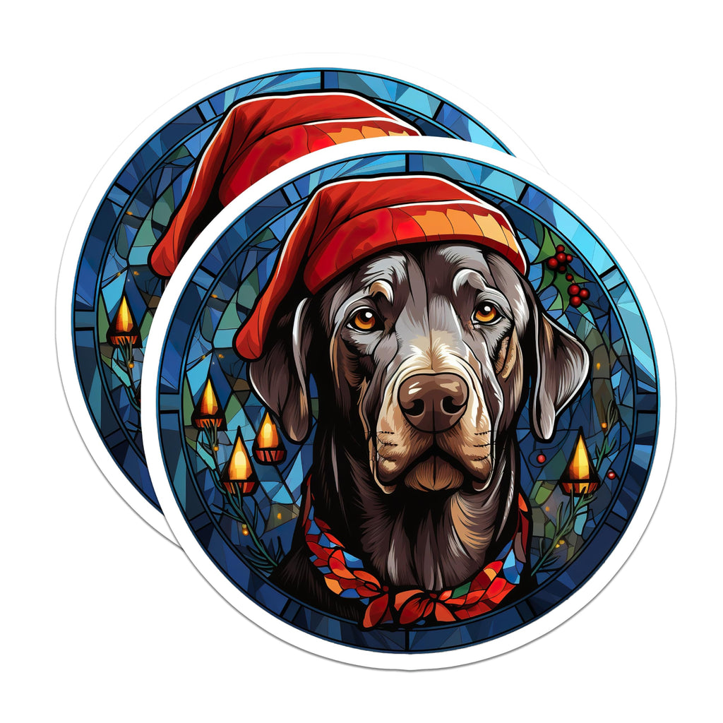(2 Pack) Christmas Labrador Magnets - Stained Glass Dog Art - Holiday Decor Accents for Pet Owners - 5 Inches On Longest Side - Thick Durable Magnet - Made in USA - MAG30452