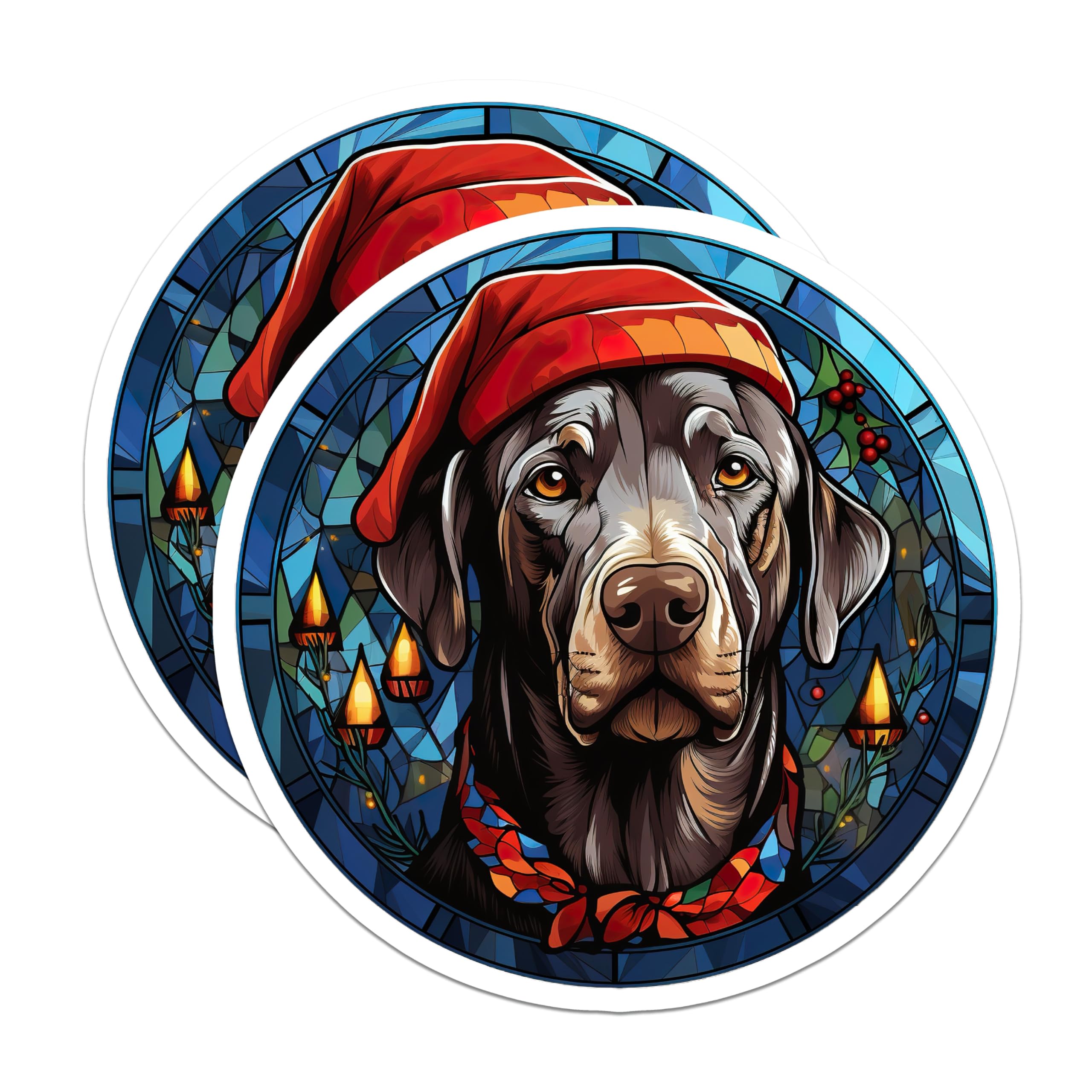(2 Pack) Christmas Labrador Magnets - Stained Glass Dog Art - Holiday Decor Accents for Pet Owners - 5 Inches On Longest Side - Thick Durable Magnet - Made in USA - MAG30452