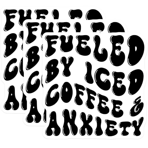 (3 Pack) Iced Coffee Anxiety Decals - Funny Sarcastic - Laptop Hydroflask Decal - 3 Inches On Longest Side - Easy Peel & Apply - Made in USA - 3MCS6437