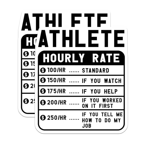 (2 Pack) Athlete Hourly Rate Stickers - Funny Rate Chart Stickers - Sports Enthusiast Stickers - 5" On Longest Side - Sticks to Smooth Flat Surfaces - Made in USA - BMCS4909