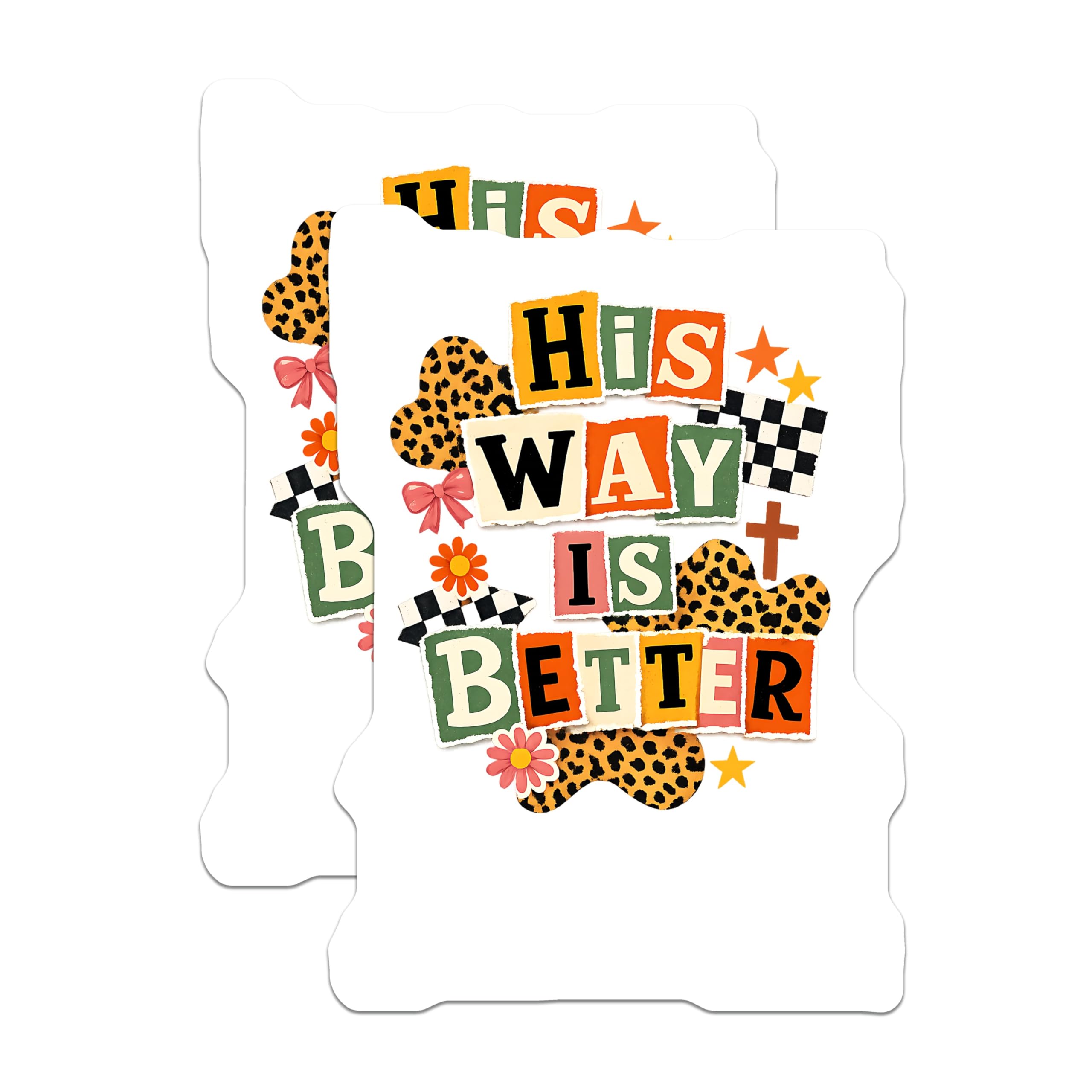 (2 Pack) Christian Faith Magnets - His Way is Better Scripture Art - Religious Leopard Print Collage Decor - 5 Inches On Longest Side - Thick Durable Magnet - Made in USA - MAG22860