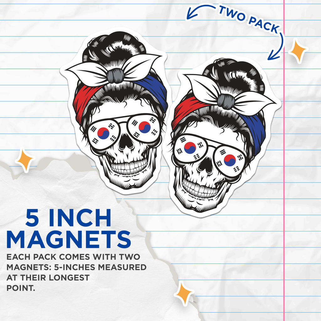 (2 Pack) Republic of Korea Skull Magnets - Korean Flag Magnet - Patriotic Magnets - 5" On Longest Side - Premium Magnet - for Cars, Refrigerators, Toolboxes, Lockers - Made in USA - MAG18940