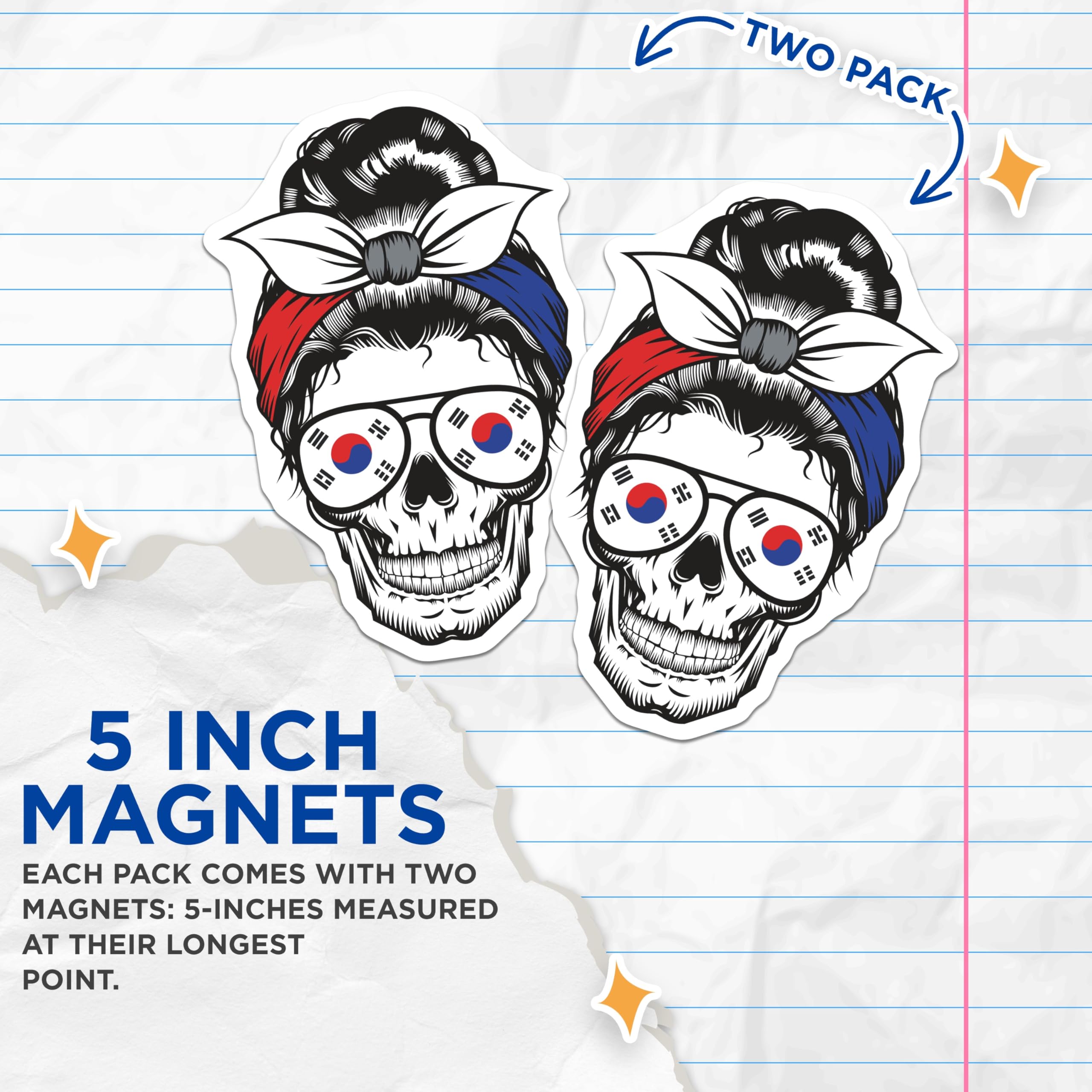(2 Pack) Republic of Korea Skull Magnets - Korean Flag Magnet - Patriotic Magnets - 5" On Longest Side - Premium Magnet - for Cars, Refrigerators, Toolboxes, Lockers - Made in USA - MAG18940