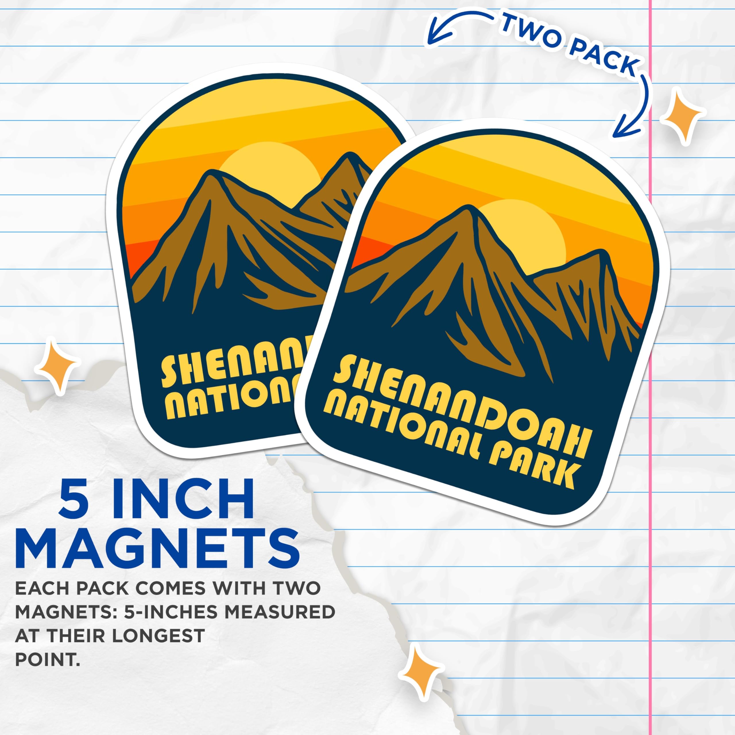 (2 Pack) Shenandoah National Park Magnets - Souvenir Magnets - Mountain Sunset Decor - 5" On Longest Side - Premium Magnet - for Cars, Refrigerators, Toolboxes, Lockers - Made in USA - MAG18552