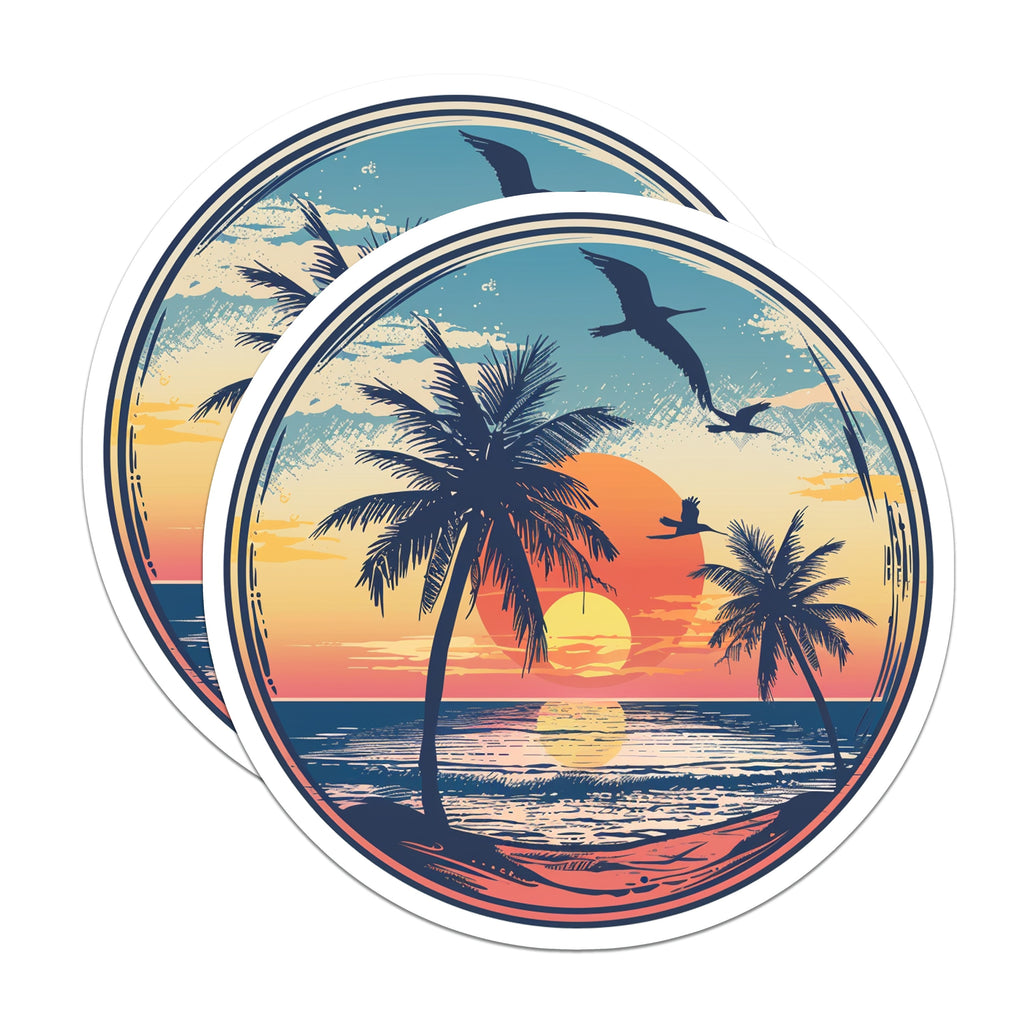 (2 Pack) Tropical Sunset Magnets - Beach Palm Tree - Coastal Ocean Vibe - Vacation Refrigerator Decor - 5 Inches On Longest Side - Thick Durable Magnet - Made in USA - MAG36836