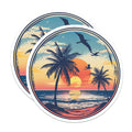(2 Pack) Tropical Sunset Magnets - Beach Palm Tree - Coastal Ocean Vibe - Vacation Refrigerator Decor - 5 Inches On Longest Side - Thick Durable Magnet - Made in USA - MAG36836