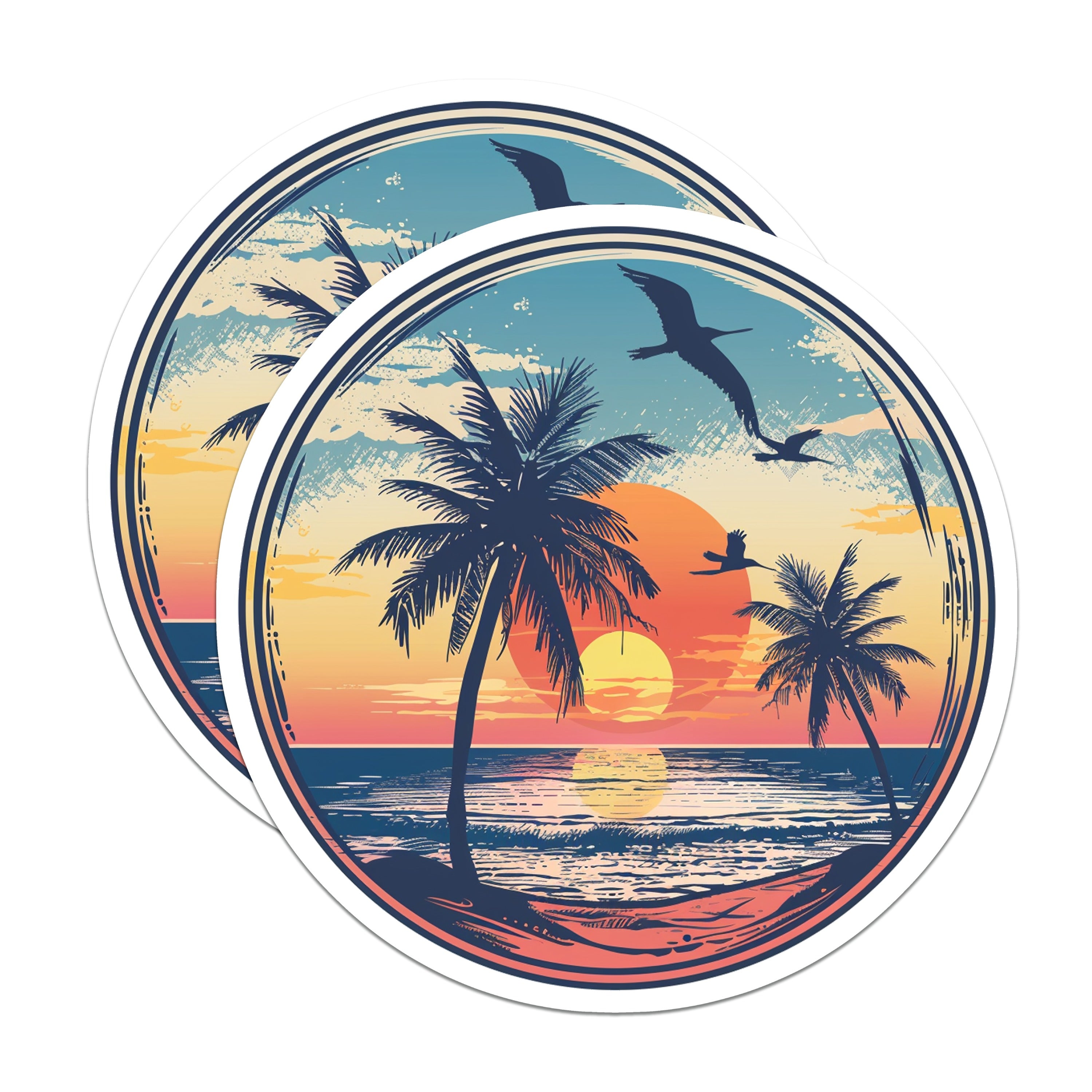 (2 Pack) Tropical Sunset Magnets - Beach Palm Tree - Coastal Ocean Vibe - Vacation Refrigerator Decor - 5 Inches On Longest Side - Thick Durable Magnet - Made in USA - MAG36836