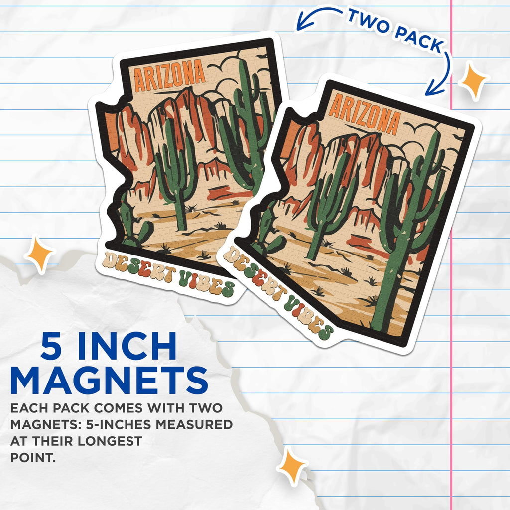 (2 Pack) Arizona Magnets - Desert Vibes - Southwestern Decor - 5" On Longest Side - Premium Magnet - for Cars, Refrigerators, Toolboxes, Lockers - Made in USA - MAG18630