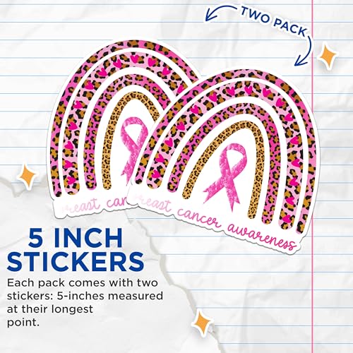 (2 Packs) Breast Cancer Awareness Stickers - Pink Ribbon Fight Cancer Decals - 5 Inches On Longest Side - Premium Vinyl Decal - Sticks to Any Smooth Flat Surface - Made in USA - BMCS2384