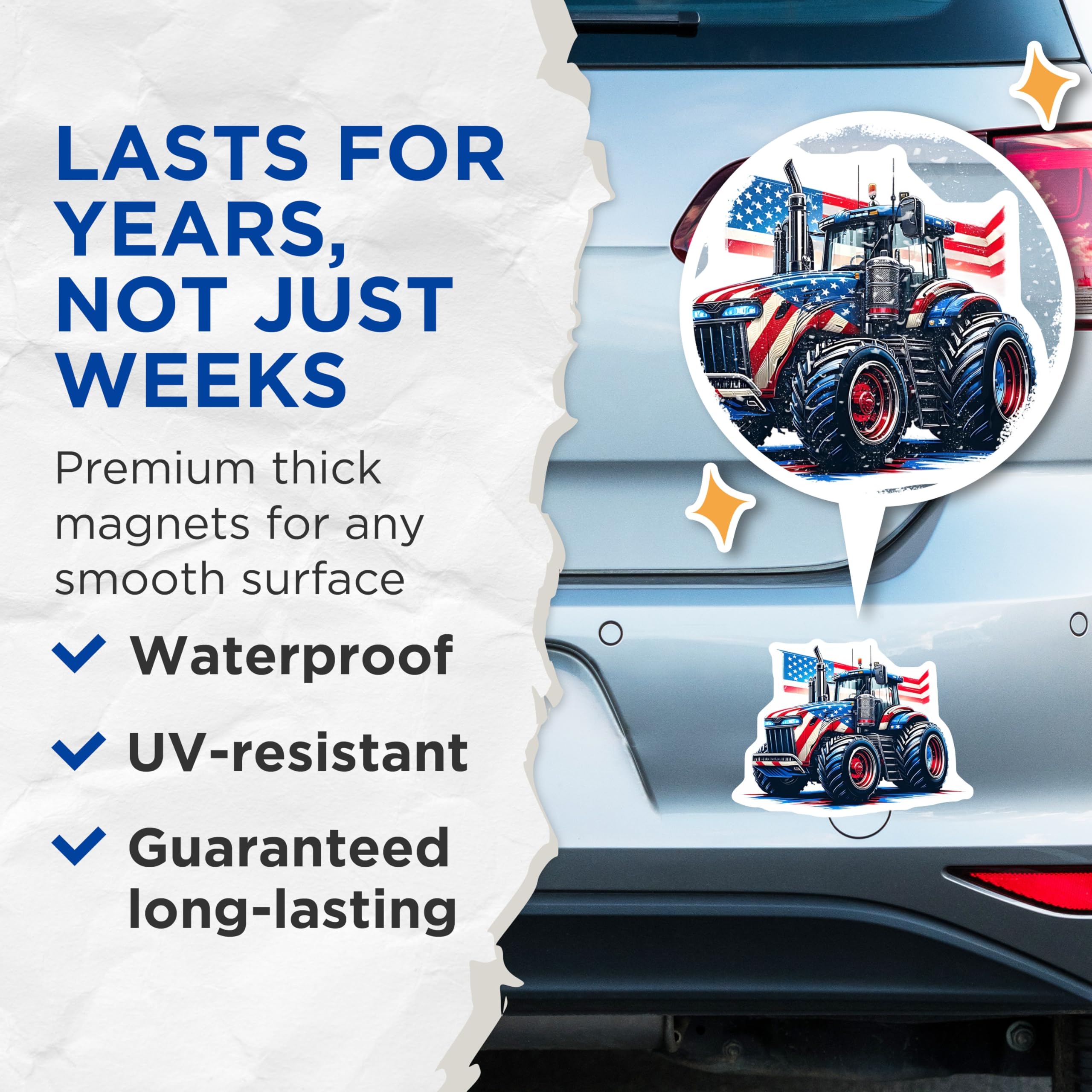 (2 Pack) Tractor Magnets - American Flag Farm Equipment - Patriotic Vehicle Decor - 5" On Longest Side - Premium Magnet - for Cars, Refrigerators, Toolboxes, Lockers - Made in USA - MAG14479