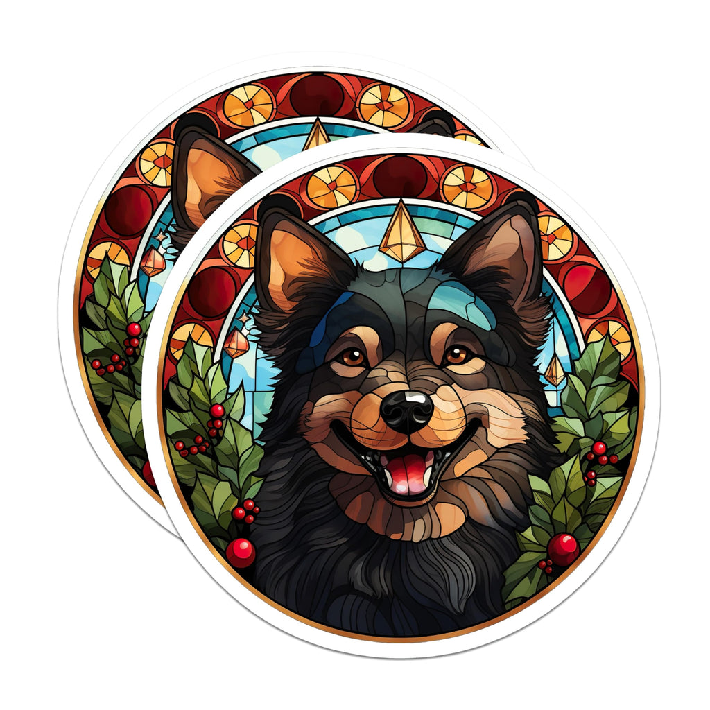 (2 Pack) Stained Glass Dog Magnets - Christmas Holiday Pet Decor - Happy Canine Refrigerator Art - 5 Inches On Longest Side - Thick Durable Magnet - Made in USA - MAG24016
