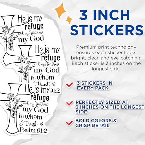 (3 Pack) Christian Decals - Religious Stickers - Cross Verse Decal - 3 Inches On Longest Side - Easy Peel & Apply - Made in USA - 3MCS2618