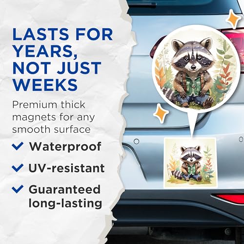 (2 Pack) Cute Raccoon Magnets Magnets - Animal Art Decor - Woodland Creature Illustration - 5" On Longest Side - Made in USA - Sticks to Refrigerators & Metal Surfaces - MAG8705