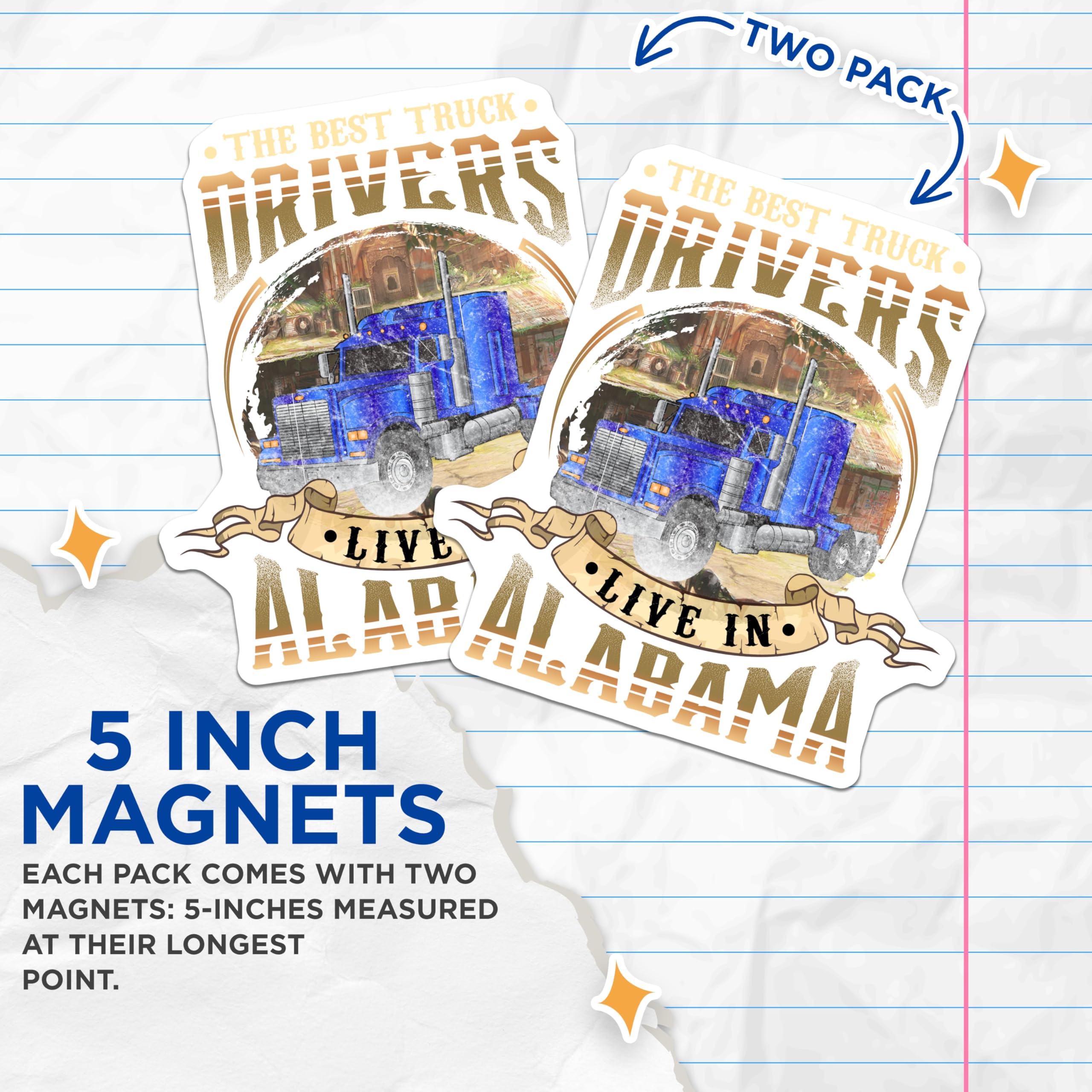 (2 Pack) Alabama Truck Driver Magnets - Best Trucker State Pride Decor - Semi Truck Enthusiast Highway Haulers - 5 Inches On Longest Side - Thick Durable Magnet - Made in USA - MAG19014