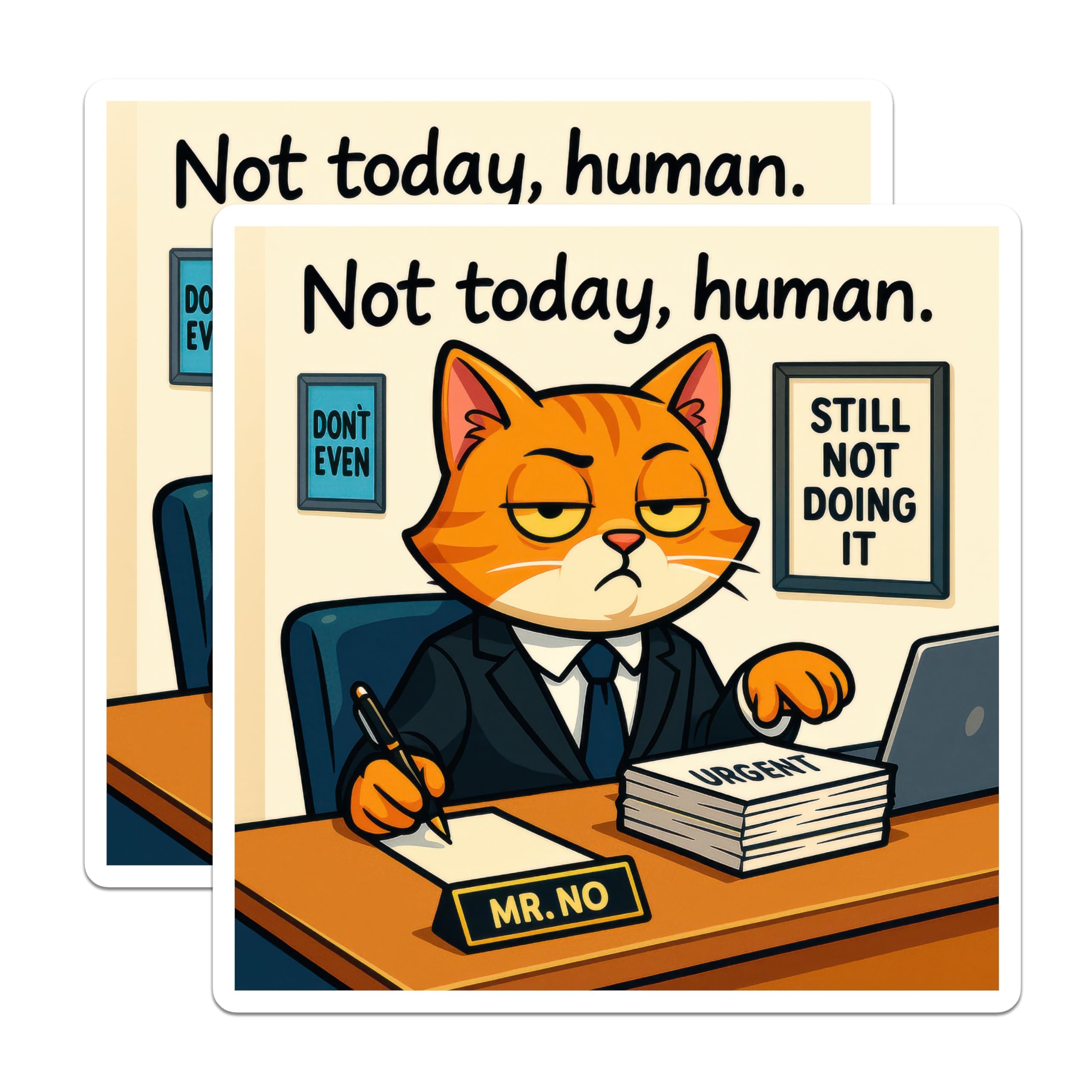 (2 Pack) Grumpy Office Cat Magnets - Not Today Human Funny Saying - Relatable Work Humor Desk Art - Lazy Cat Meme Decor - 5 Inches On Longest Side - Thick Durable Magnet - Made in USA - MAG21168