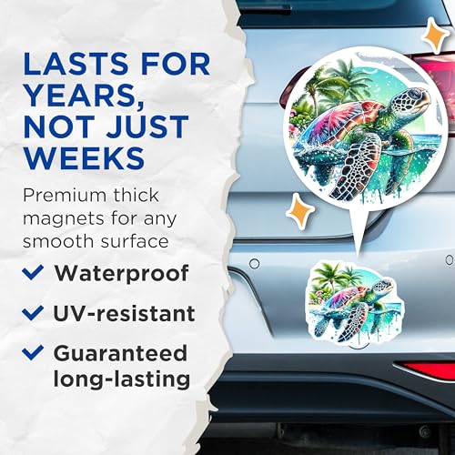 (2 Pack) Turtle Ocean Scene Magnets Magnets - Sea Turtle Art - Coastal Decor - 5" On Longest Side - Made in USA - Sticks to Refrigerators & Metal Surfaces - MAG9207