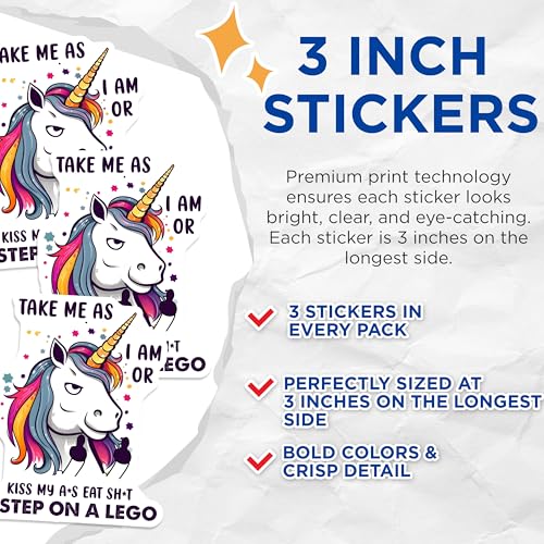 (3 Pack) Sarcastic Unicorn Decals - Funny Quote Decal - Laptop Stickers - 3 Inches On Longest Side - Easy Peel & Apply - Made in USA - 3MCS6562