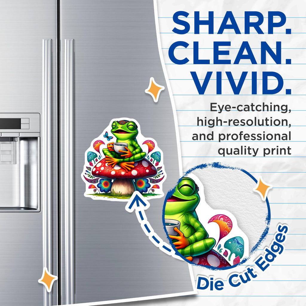 (2 Pack) Frog On Mushroom Magnets - Toad with Tea - Whimsical Home Decor - 5" On Longest Side - Premium Magnet - for Cars, Refrigerators, Toolboxes, Lockers - Made in USA - MAG16514