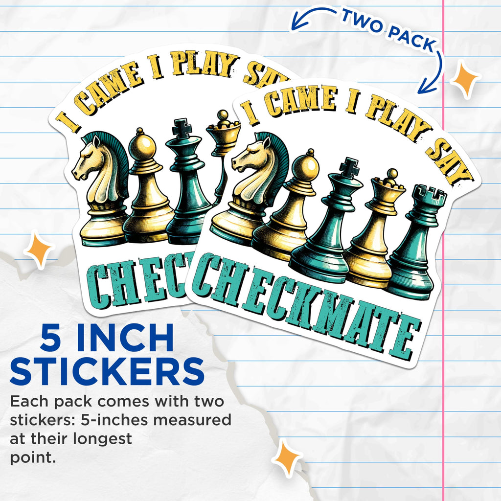 (2 Pack) Chess Checkmate Stickers - Funny Chess Play Stickers - Chess Lovers Stickers for Laptops and Water Bottles - 5" On Longest Side - Sticks to Any Smooth Flat Surface - Made in USA - BMCS3189
