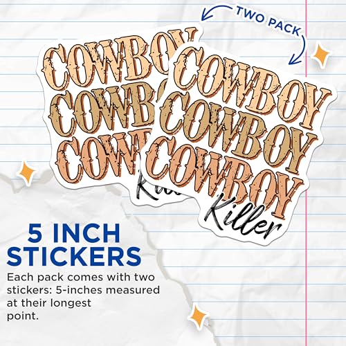 (2 Pack) Cowboy Stickers - Western Theme Stickers - Rodeo Art Stickers - 5" On Longest Side - Sticks to Any Smooth Flat Surface - Made in USA - BMCS3156