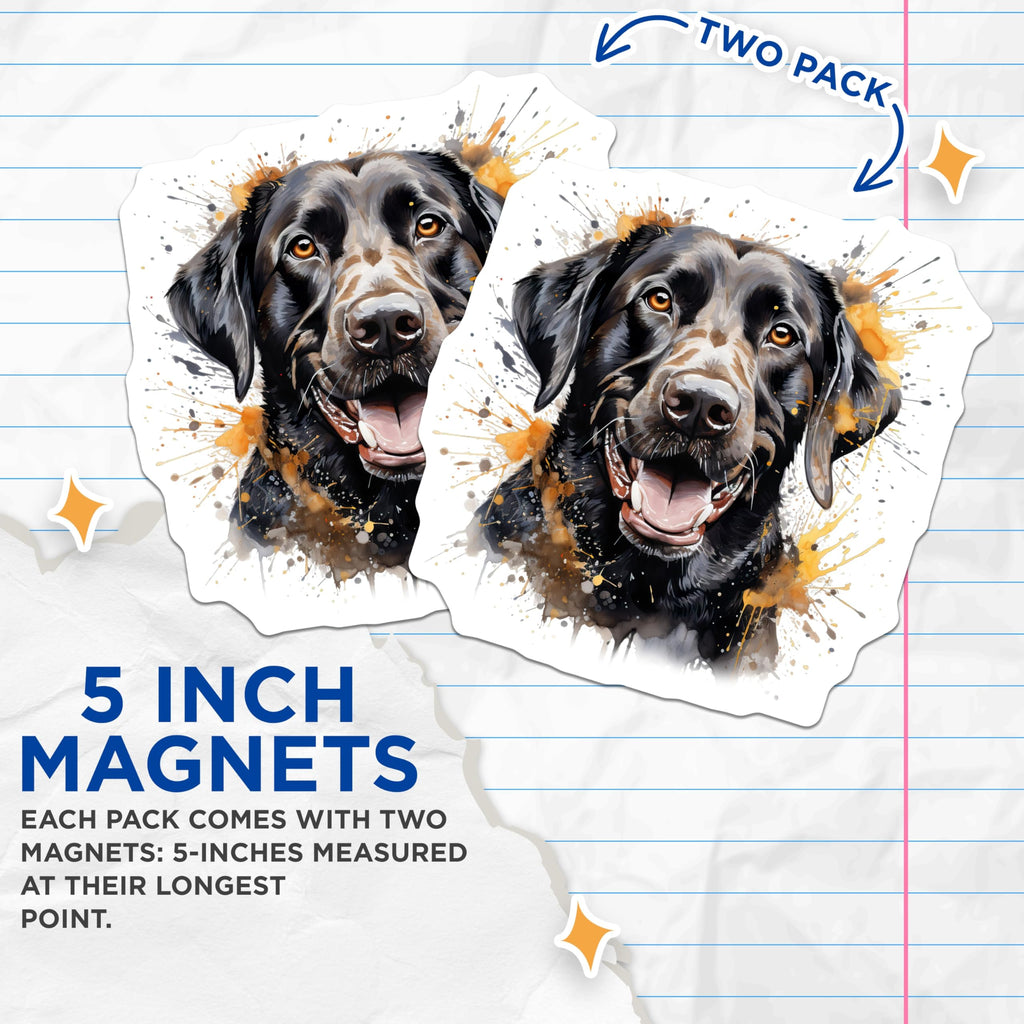 (2 Pack) Black Lab Dog Magnets - Watercolor Labrador Retriever - Happy Pet Animal Art for Dog Lovers - 5 Inches On Longest Side - Thick Durable Magnet - Made in USA - MAG27557