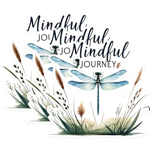 (3 Pack) Mindful Journey Decals - Dragonfly Art - Nature Inspired Stickers - 3 Inches On Longest Side - Easy Peel & Apply - Made in USA - 3MCS1524