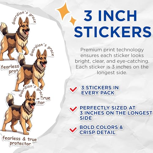 (3 Pack) German Shepherd Decals - Dog Breed Stickers - Laptop Decals - 3 Inches On Longest Side - Easy Peel & Apply - Made in USA - 3MCS1243