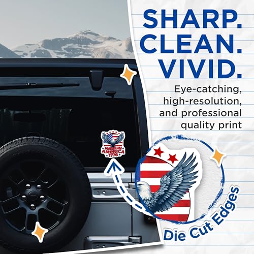 (2 Pack) Made in America 1776 Stickers - Patriotic Bald Eagle Decal - USA Flag Eagle - 5" On Longest Side - Sticks to Smooth Flat Surfaces - Made in USA - BMCS7398