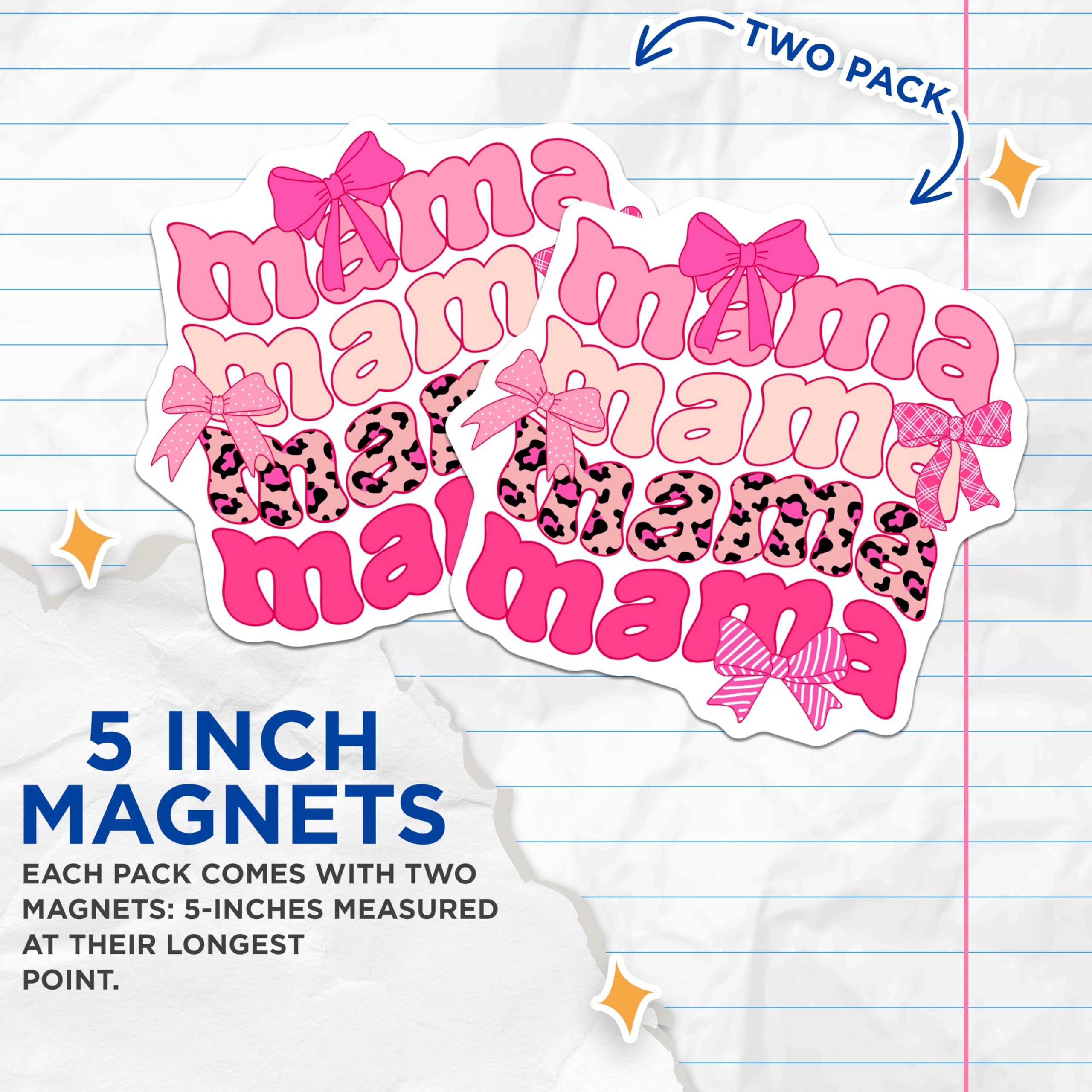 (2 Pack) Mama Magnets - Pink Leopard Print Bows - Groovy Retro Mom Decor - 5 Inches On Longest Side - Thick Durable Magnet - Made in USA - MAG22524