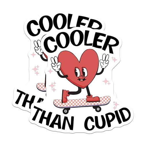 (2 Pack) Cooler Than Cupid Stickers - Skateboarding Heart Stickers - Fun Romantic Stickers - 5" On Longest Side - Sticks to Any Smooth Flat Surface - Made in USA - BMCS3399