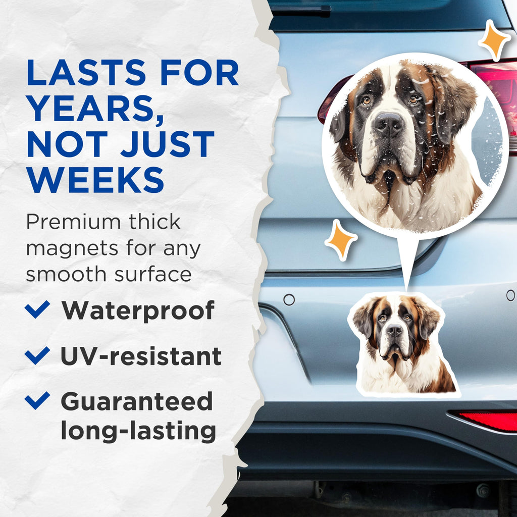 (2 Pack) Saint Bernard Magnets - Dog Lover Home Decor - Large Breed Pet Appreciation - Animal Portrait Refrigerator Accessory - 5 Inches On Longest Side - Thick Durable Magnet - Made in USA - MAG30440