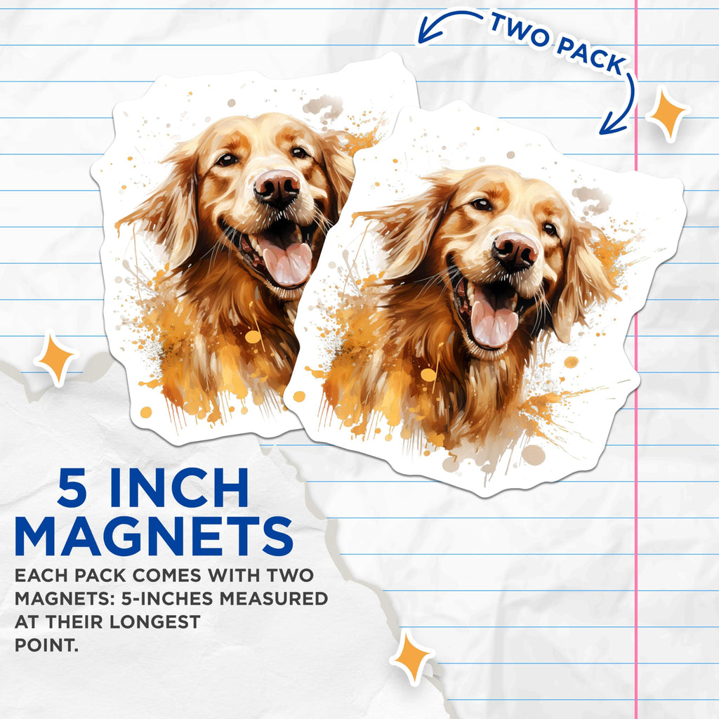 (2 Pack) Golden Retriever Magnets - Watercolor Dog Art - Pet Lover Decor Accents - 5 Inches On Longest Side - Thick Durable Magnet - Made in USA - MAG30155