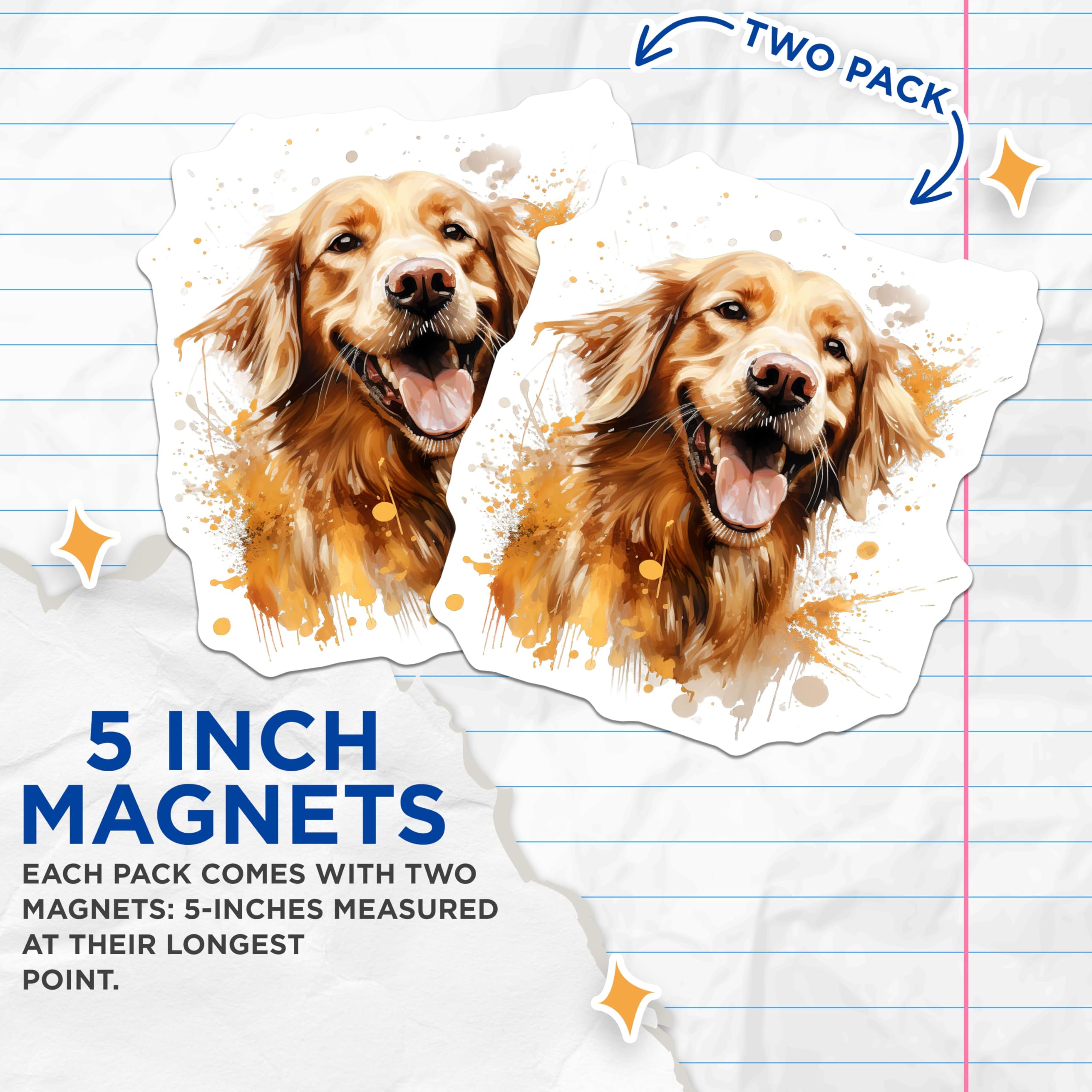 (2 Pack) Golden Retriever Magnets - Watercolor Dog Art - Pet Lover Decor Accents - 5 Inches On Longest Side - Thick Durable Magnet - Made in USA - MAG30155
