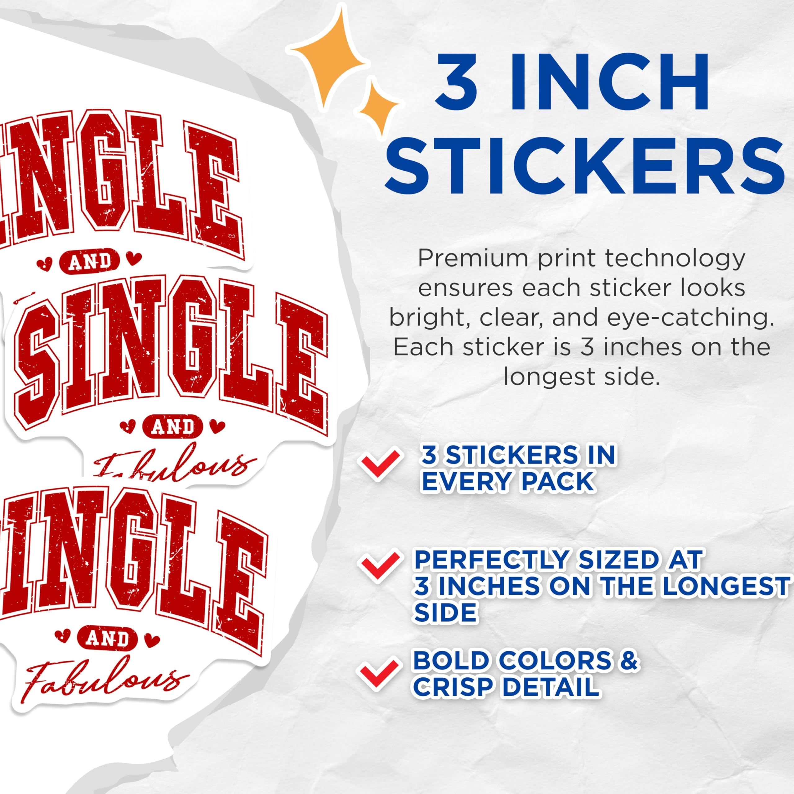 (3 Pack) Single and Fabulous Decals - Laptop Decals - Empowerment Stickers - 3 Inches On Longest Side - Easy Peel & Apply - Made in USA - 3MCS2341