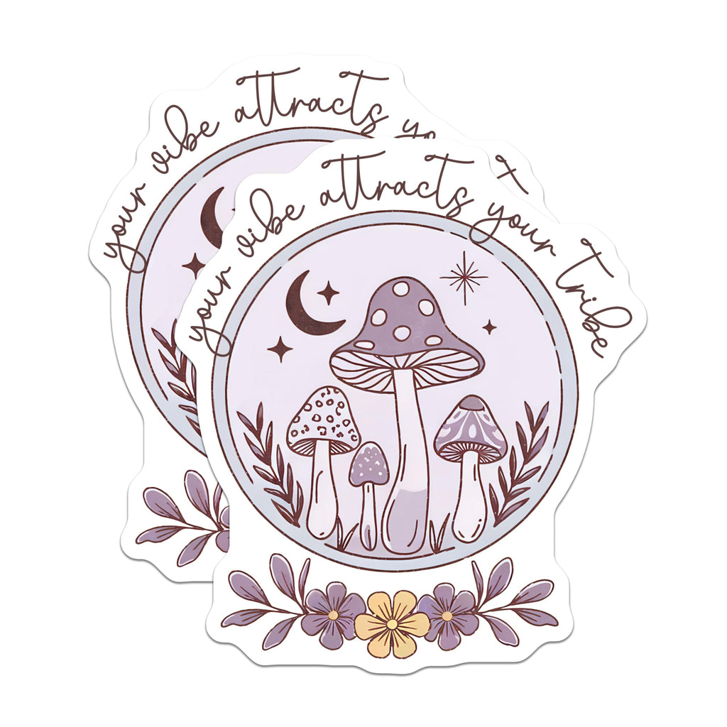 (2 Pack) Mushroom Magnets - Vibe Attracts Tribe - Boho Refrigerator Magnets - 5" On Longest Side - Premium Magnet - for Cars, Refrigerators, Toolboxes, Lockers - Made in USA - MAG18855