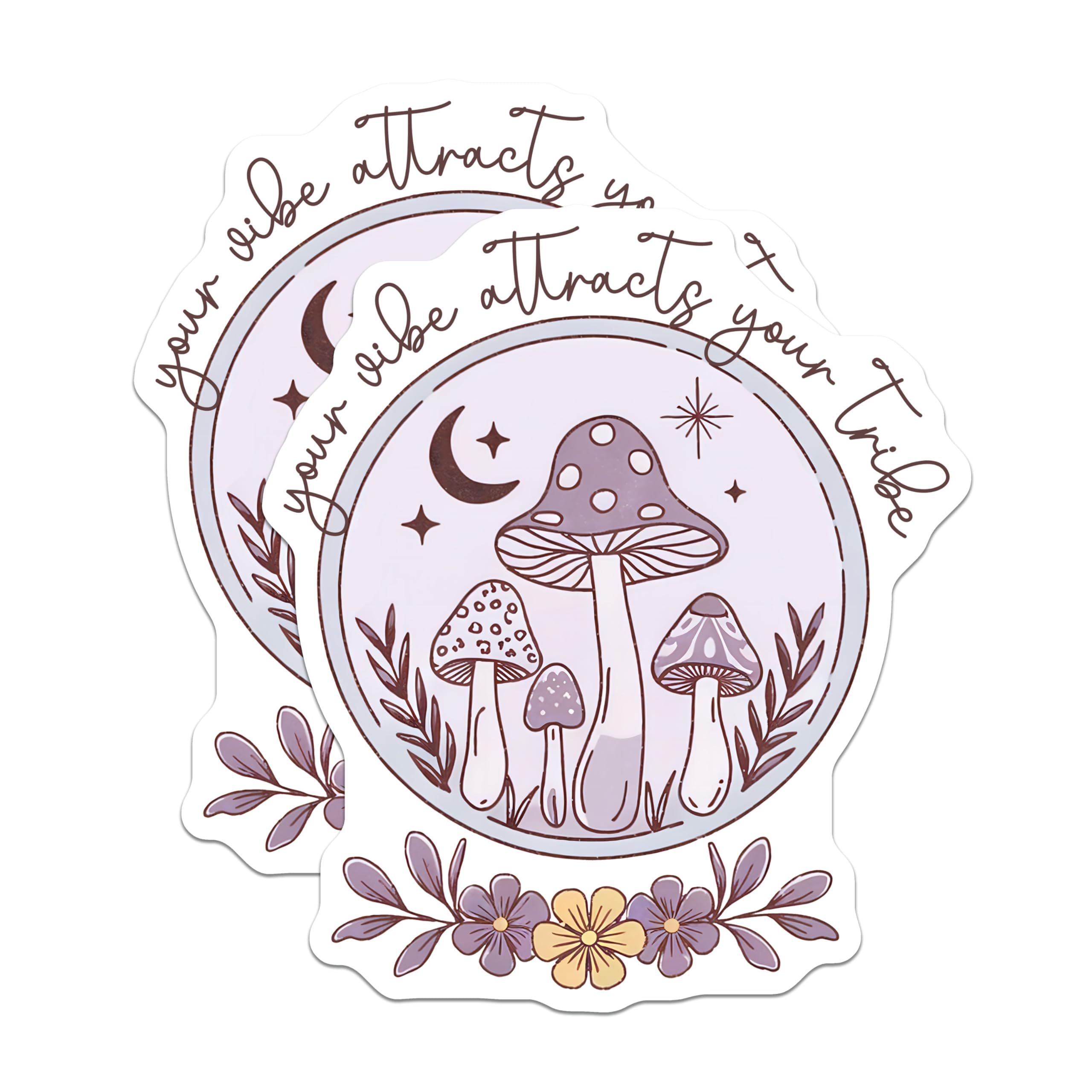 (2 Pack) Mushroom Magnets - Vibe Attracts Tribe - Boho Refrigerator Magnets - 5" On Longest Side - Premium Magnet - for Cars, Refrigerators, Toolboxes, Lockers - Made in USA - MAG18855