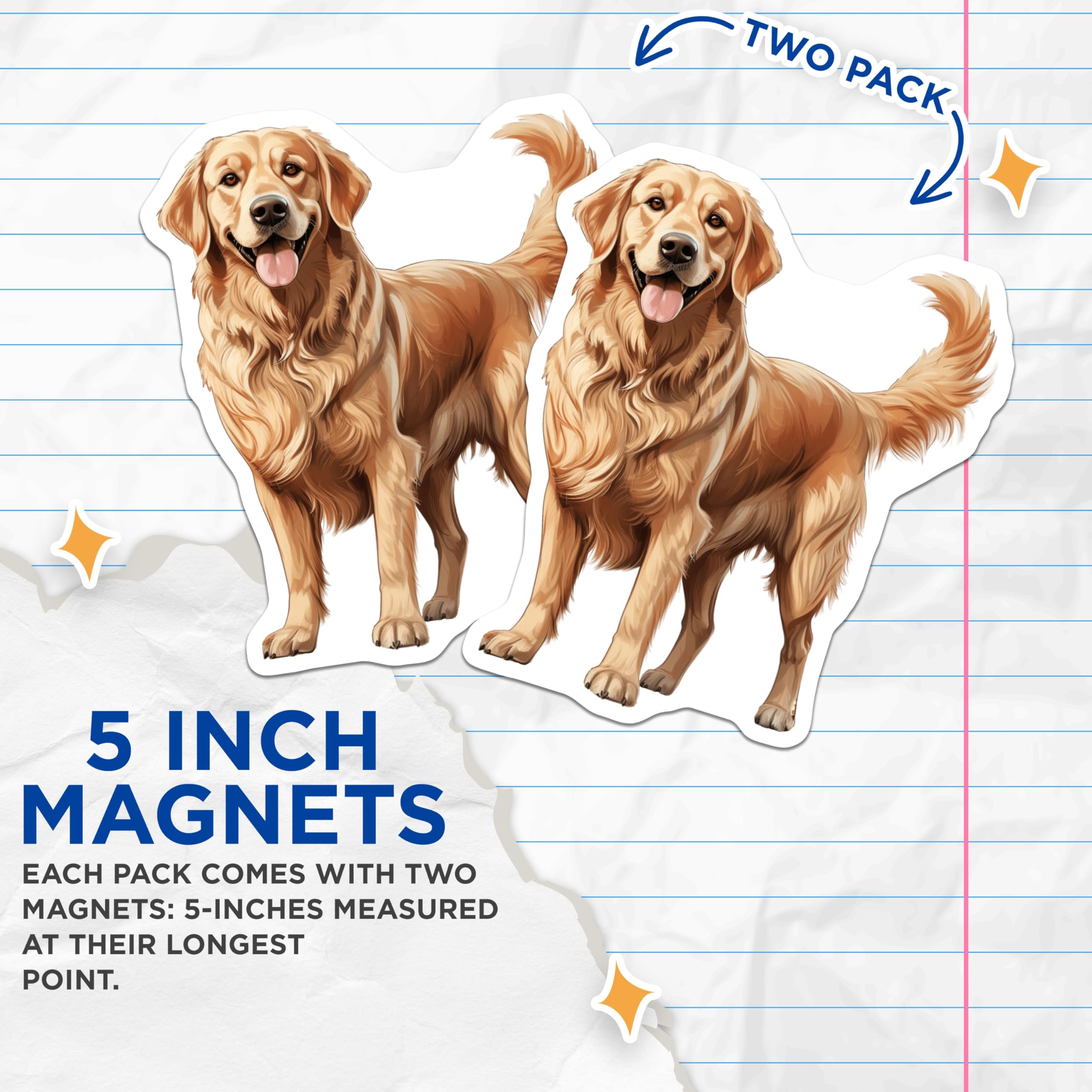 (2 Pack) Golden Retriever Magnets - Dog Lover Decor - Pet Owner Collectibles - 5 Inches On Longest Side - Thick Durable Magnet - Made in USA - MAG28381