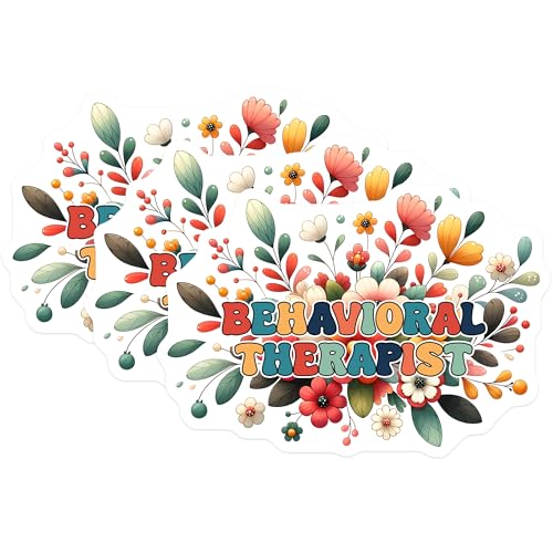 (3 Pack) Behavioral Therapist Decals - Floral Therapist Stickers - Laptop Decals - 3 Inches On Longest Side - Easy Peel & Apply - Made in USA - 3MCS1950