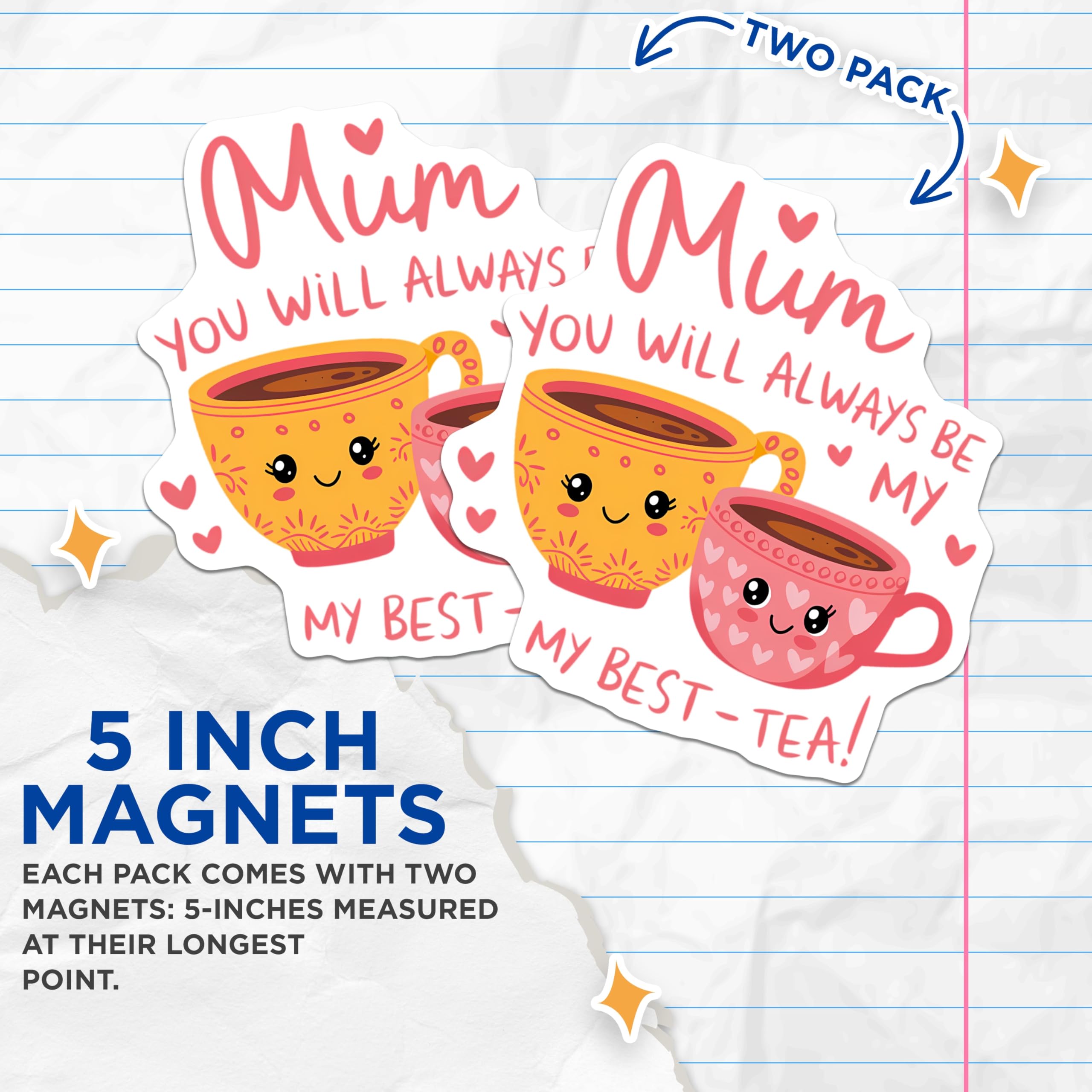 (2 Pack) Mum Best-Tea Magnets - Mother's Day Decor - Cute Teacup Appreciation - 5 Inches On Longest Side - Thick Durable Magnet - Made in USA - MAG21147