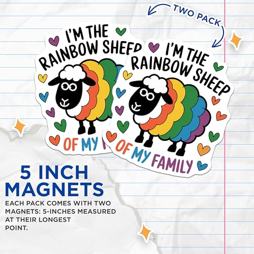 (2 Pack) Rainbow Sheep Magnets Magnets - Funny Family Decor - LGBTQ Pride Accessories - 5" On Longest Side - Made in USA - Sticks to Refrigerators & Metal Surfaces - MAG9164