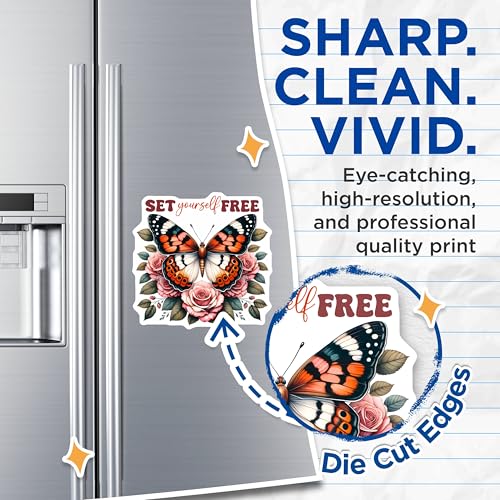 (2 Pack) Floral Butterfly Design Magnet - Motivational Quotes - Positive Affirmation Decor - 5" On Longest Side - Sticks to Smooth Flat Surfaces - Made in USA - MAG9736