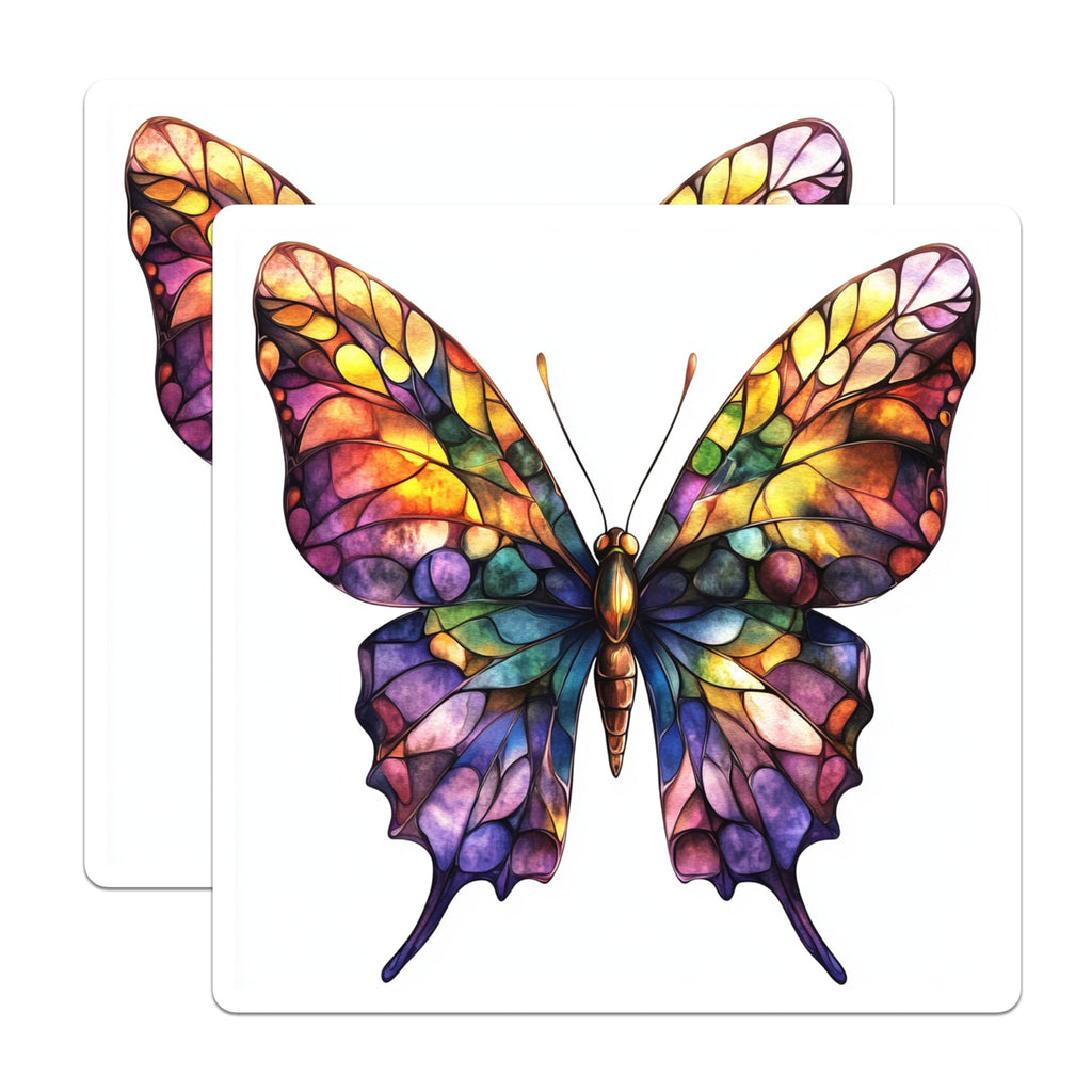 (2 Pack) Stained Glass Butterfly Magnets - Colorful Fridge Decor - Boho Insect Art - 5 Inches On Longest Side - Thick Durable Magnet - Made in USA - MAG30978