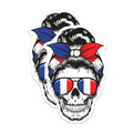 (2 Pack) Messy Bun Skull Magnets - French Flag Sunglasses - Mom Life Magnet - 5" On Longest Side - Premium Magnet - for Cars, Refrigerators, Toolboxes, Lockers - Made in USA - MAG17427