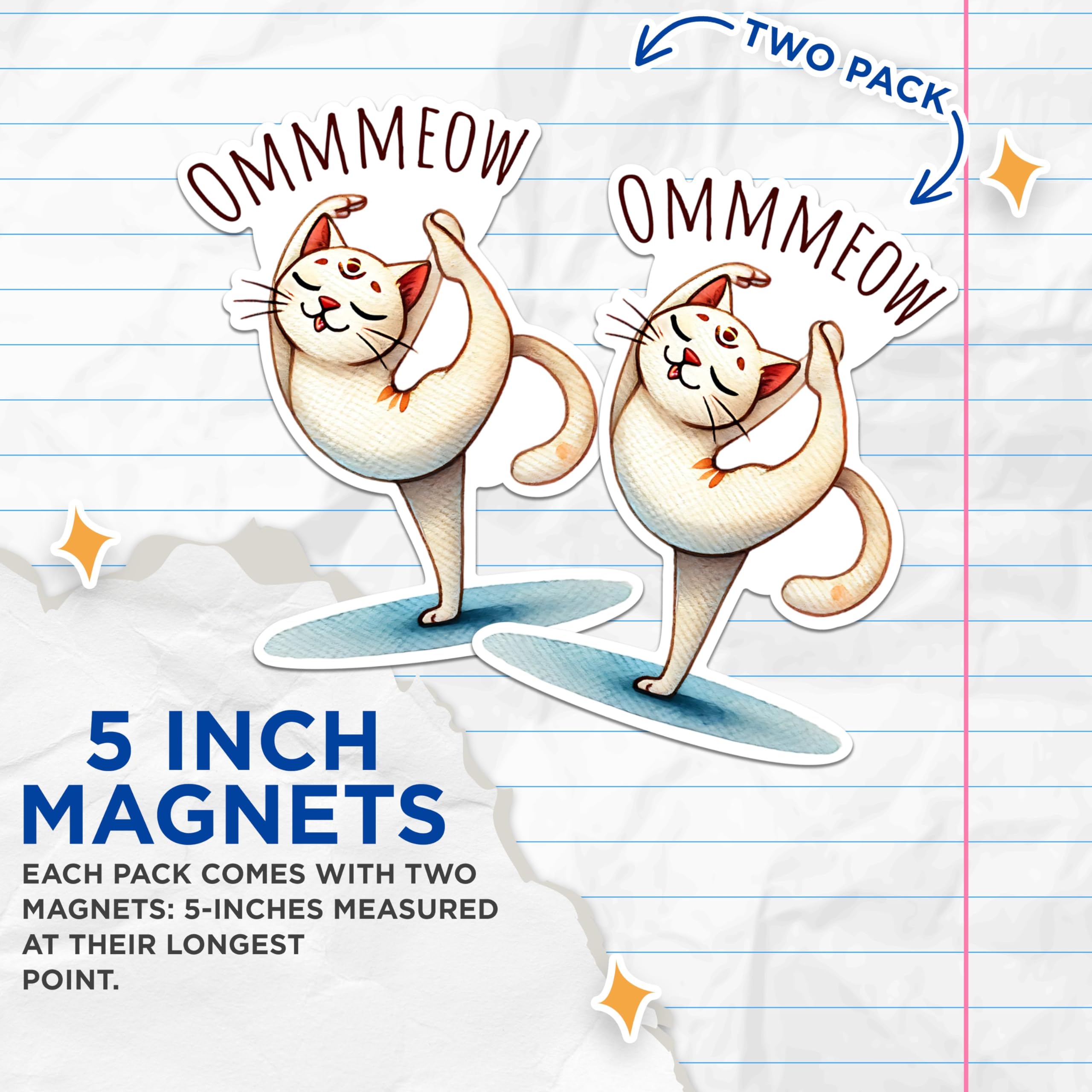 (2 Packs) Ommewow Cat Doing Yoga Stretching Magnets - Funny Cat Yoga Magnets - 5 Inches On Longest Side - Premium Magnet - for Fridges, Toolboxes, Cars - Made in USA - MAG2433