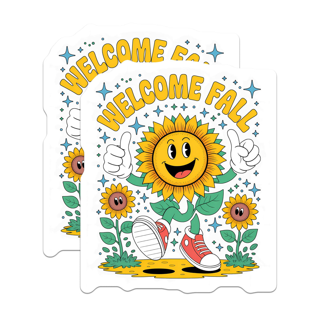 (2 Pack) Welcome Fall Magnets - Retro Sunflower Decoration - Autumn Refrigerator Decor - 5" On Longest Side - Premium Magnet - for Cars, Refrigerators, Toolboxes, Lockers - Made in USA - MAG15281
