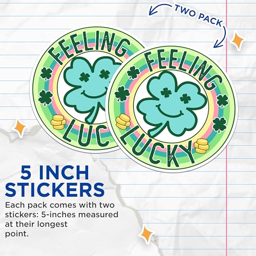 (2 Packs) Feeling Lucky 4 Leaf Clover Stickers - Irish Blessing Lucky Positive Decals - 5 Inches On Longest Side - Premium Vinyl Decal - Sticks to Any Smooth Flat Surface - Made in USA - BMCS2469