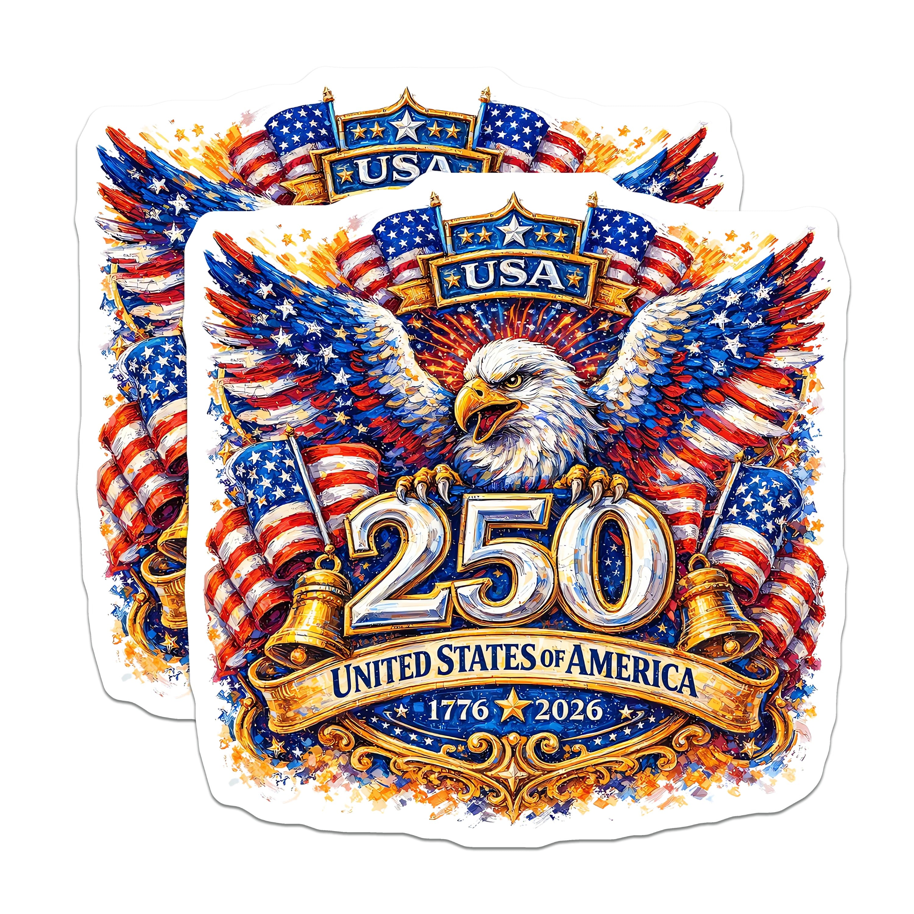 (2 Pack) 250th Anniversary USA Magnets - United States Independence - Patriotic Eagle Art - 5 Inches On Longest Side - Thick Durable Magnet - Made in USA - MAG36554